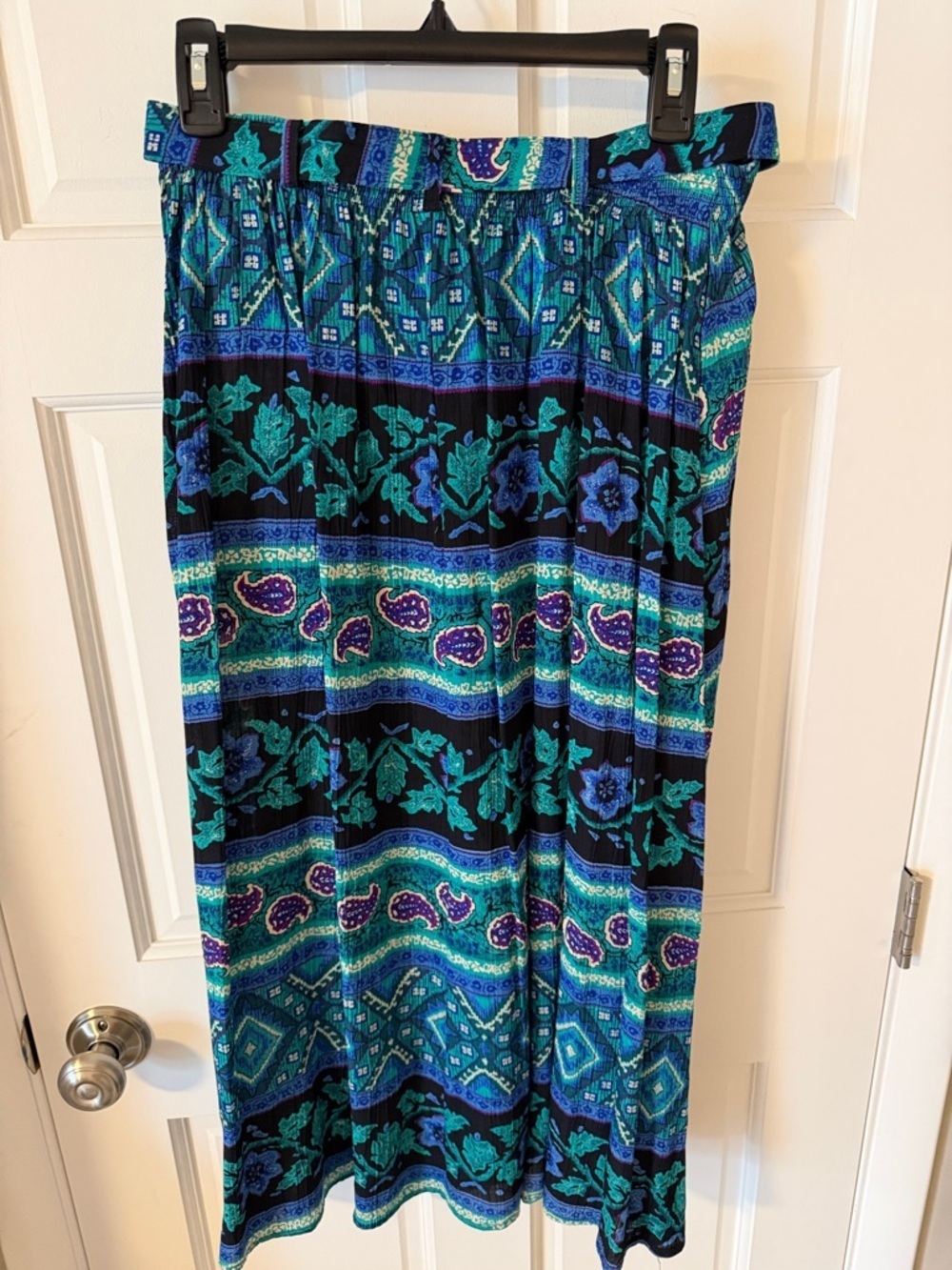 NWT Vintage New Concepts by Koret Rayon Midi Skirt Boho Paisley Teal Purple  12 - Picture 6 of 7